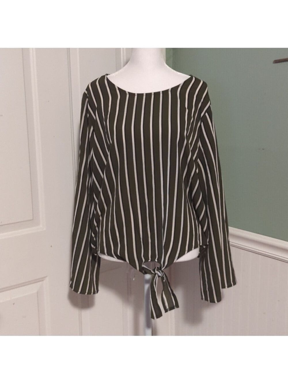 Charlotte Russe Stripes Top Olive Green Size 1X